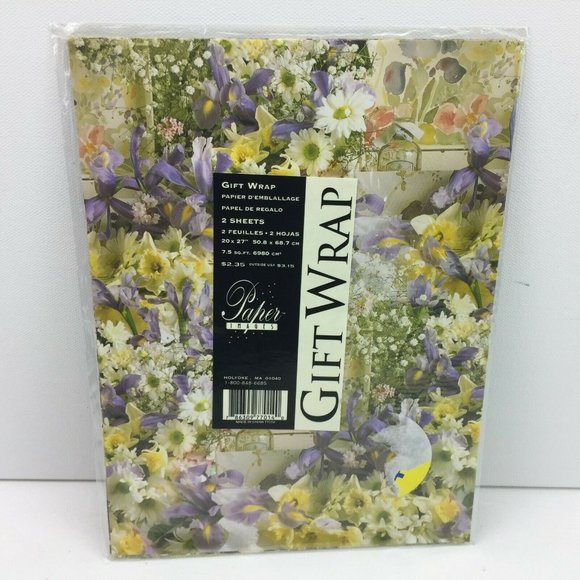 Other - Paper Images Gift Wrap Yellow Purple Floral 2 Sheets 20" x 27" Present Party